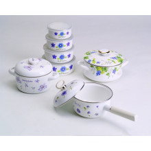 beautiful decals enamel cookware 4 sets of pot &bowl & sacue pan